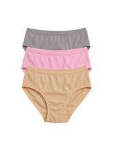 Mid Waist Hipster Panty With Outer Elastic Bundle Of 3 -- ( Grey, Beige, & Baby Pink )